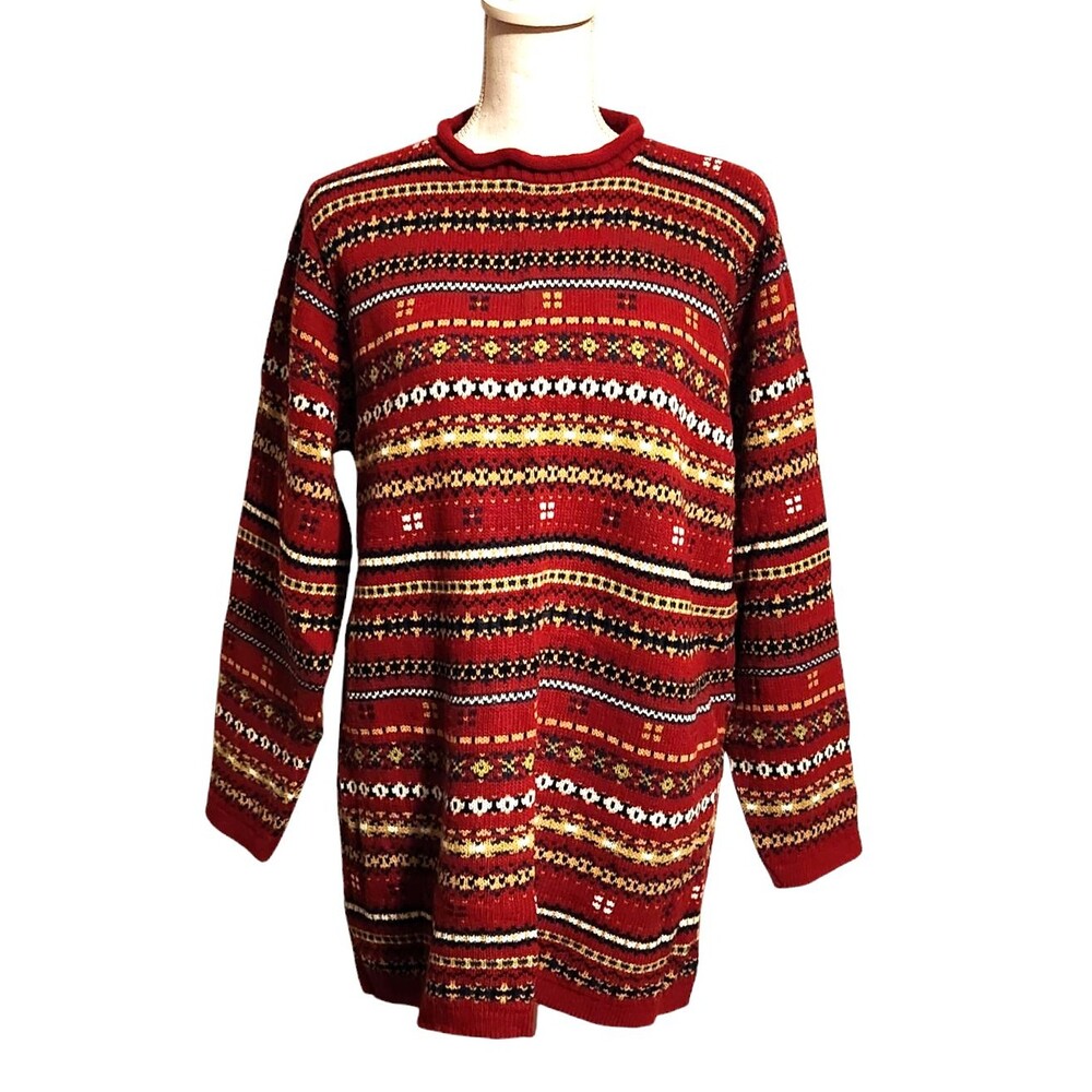 Motherhood Maternity Sweater Pullover Red/Multi-Color Fair Isle Size Large